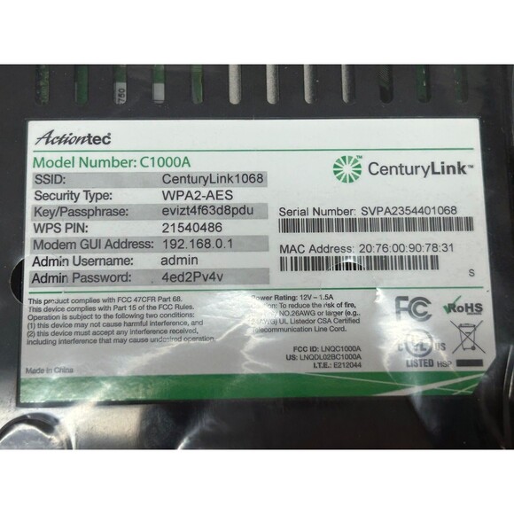 CenturyLink Actiontec Modem & Wireless-N Router WiFi ADSL/VDSL Model C1000A - Picture 9 of 16